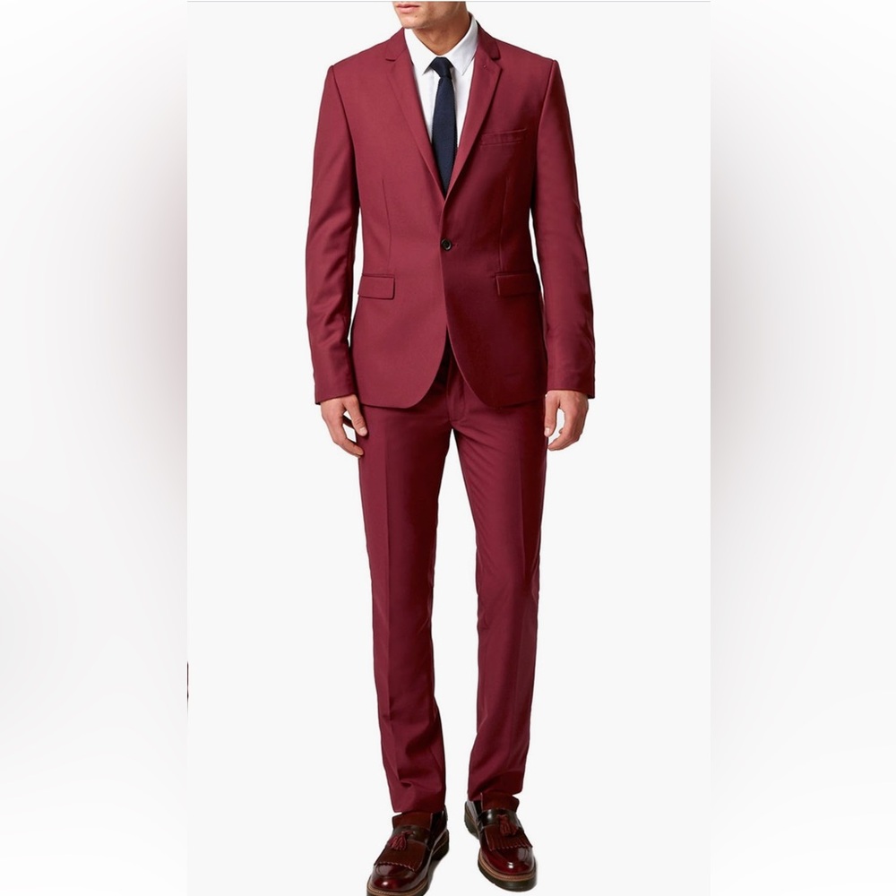 Men’s Topman Skinny Fit Burgundy Suit - Picture 2 of 8